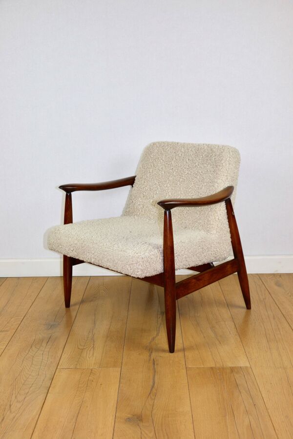 Fauteuil vintage GFM 300-202 design J.Kedziorek Loft années 70 en bouclée beige - 2 pièces disponibles