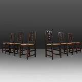 Set of six oak an wicker dining chairs by Victor Courtray