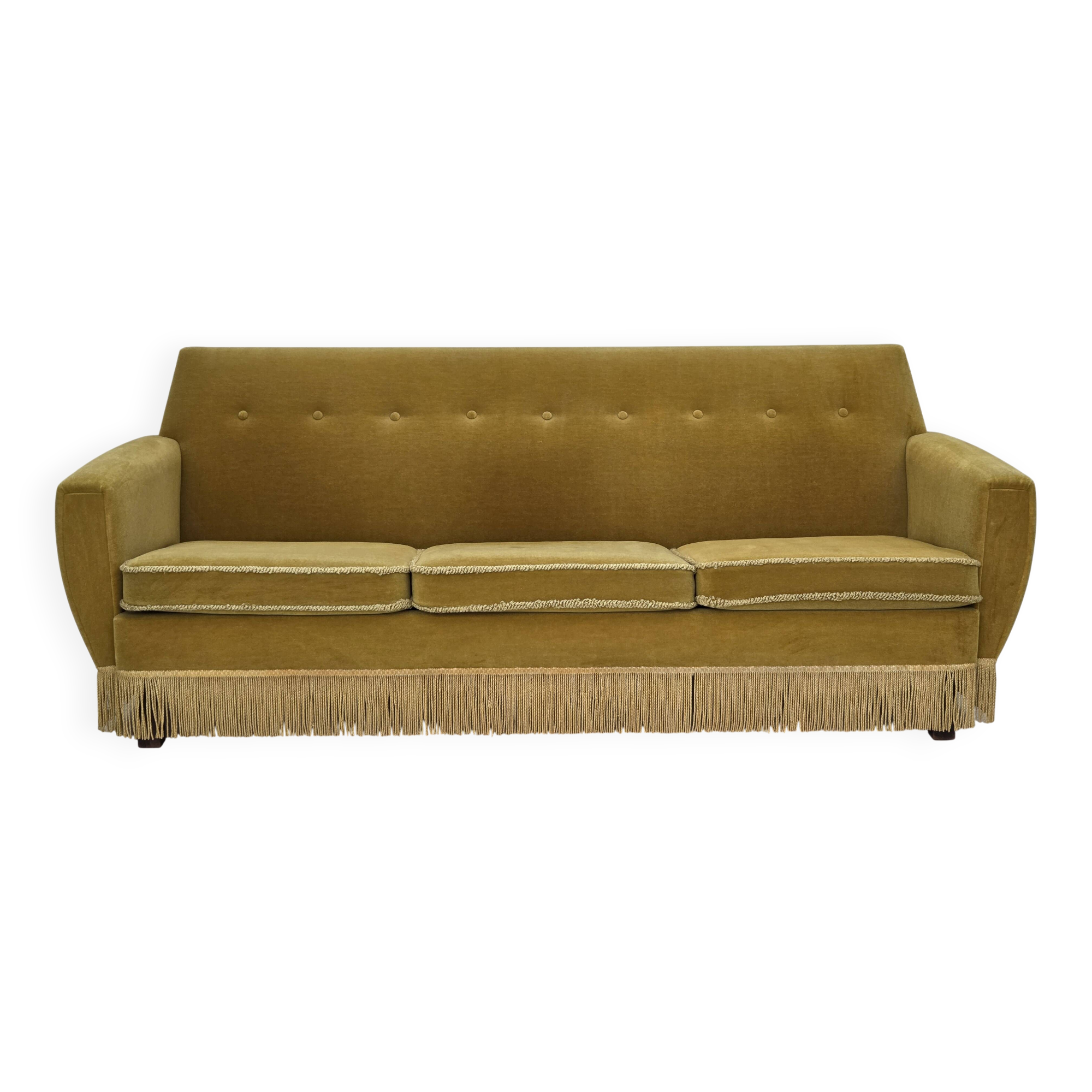 1970s, Danish 3-seater sofa, original light green furniture velour.