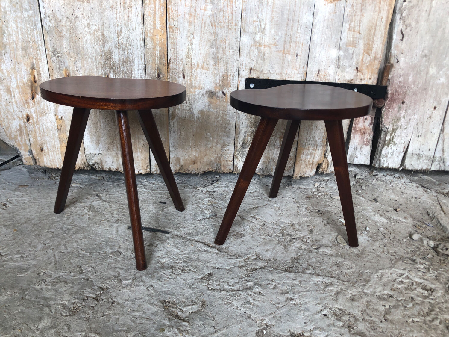 Pair of bedside table scandinavian tripod wood vintage #a240