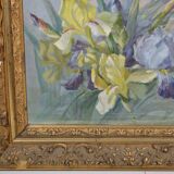 French School circa 1900 “Irises and dragonflies” Painted silk.