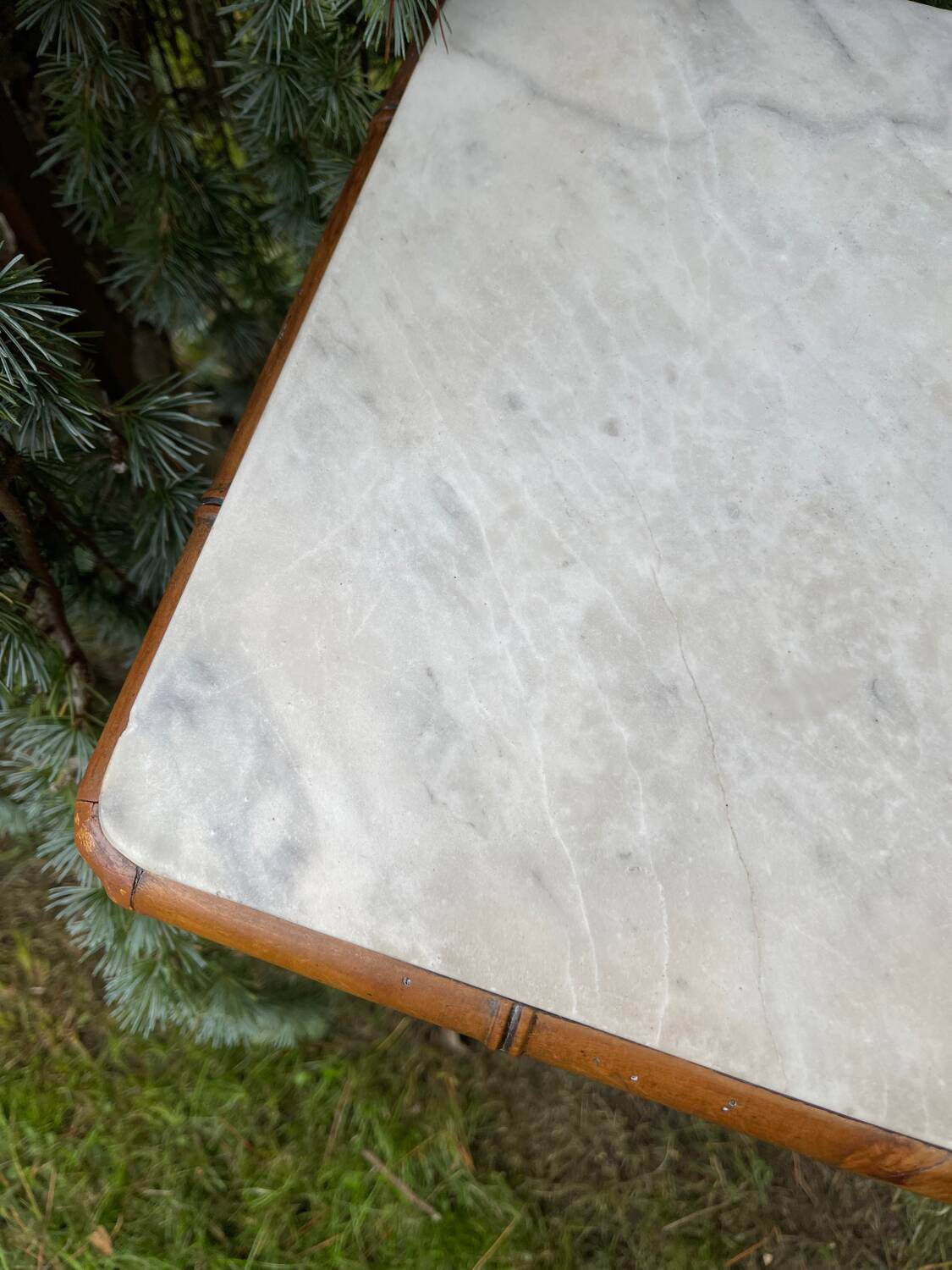 Bamboo and marble bedside table