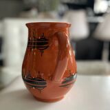 Terracotta ceramic carafe with geometric and white patterns