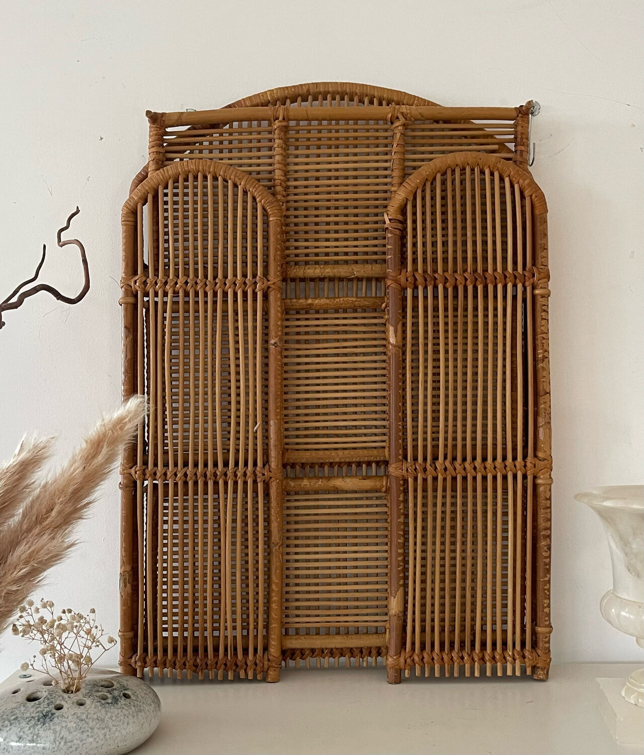 Rattan wall shelf