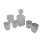 Set of whiskey decanter and 5 crystal glasses 70s