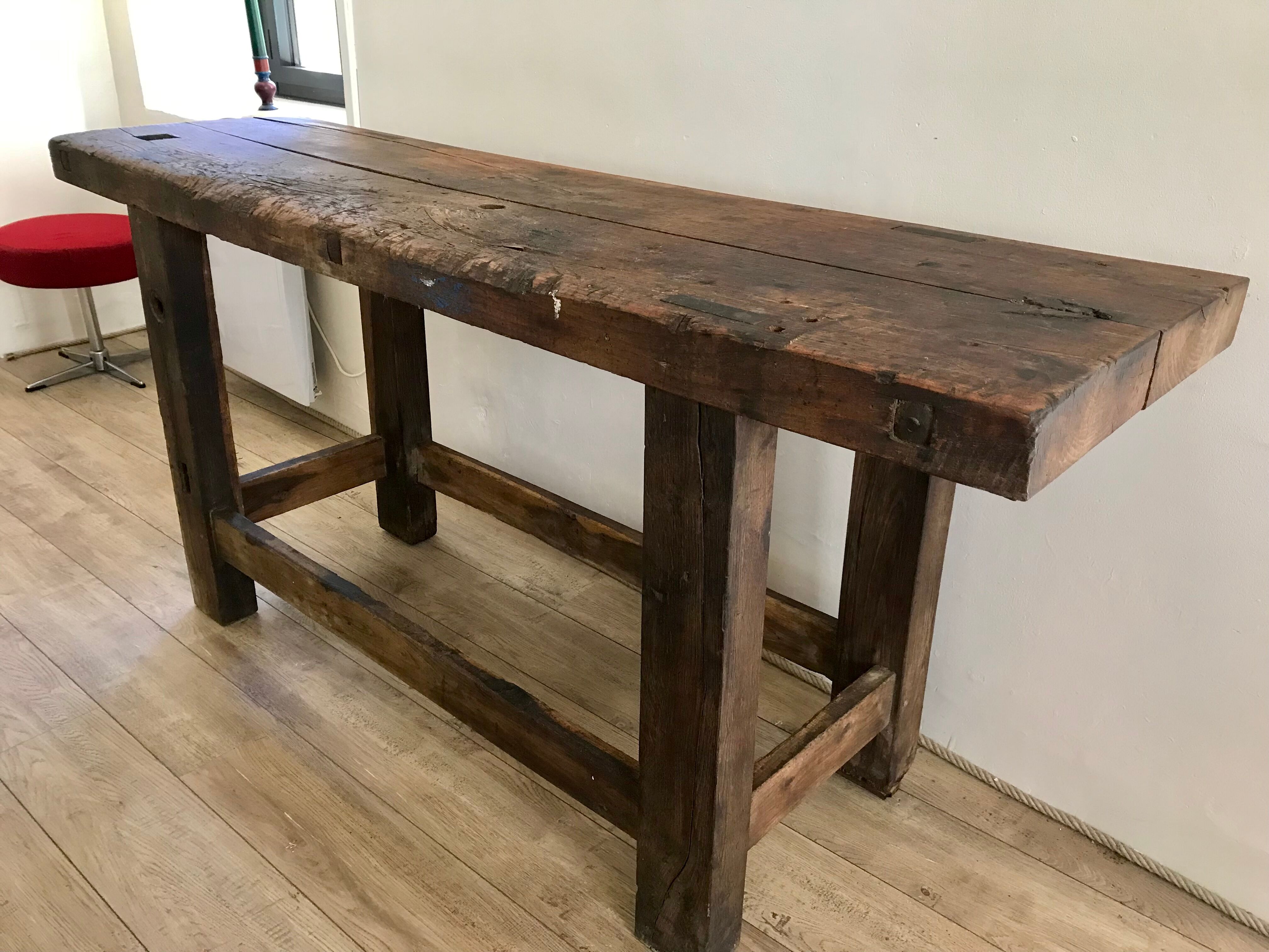 Old solid oak workbench