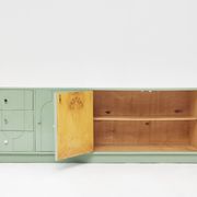 1970s Vintage Sideboard, Pastel Green, Relief, High-Gloss Finish, Chrome