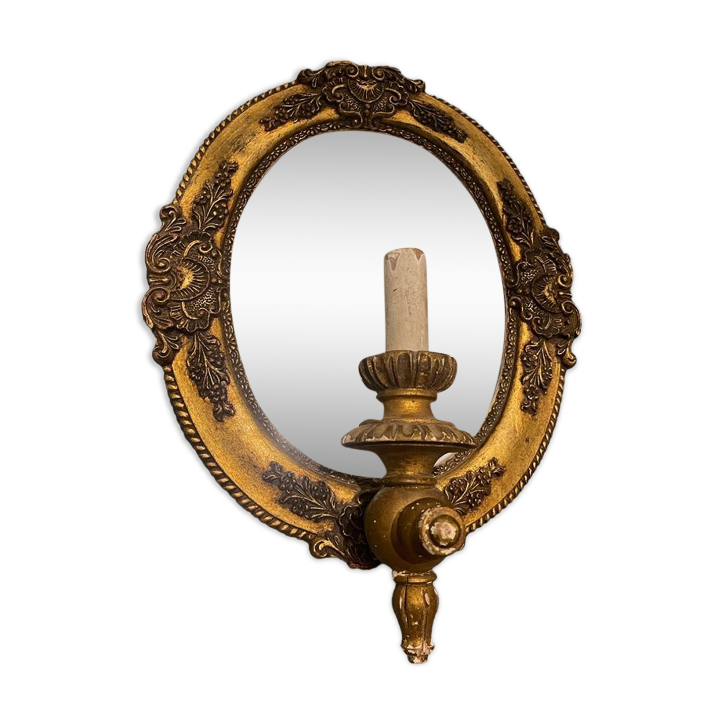 Italian gold gilded wooden mirror sconce, 1950s