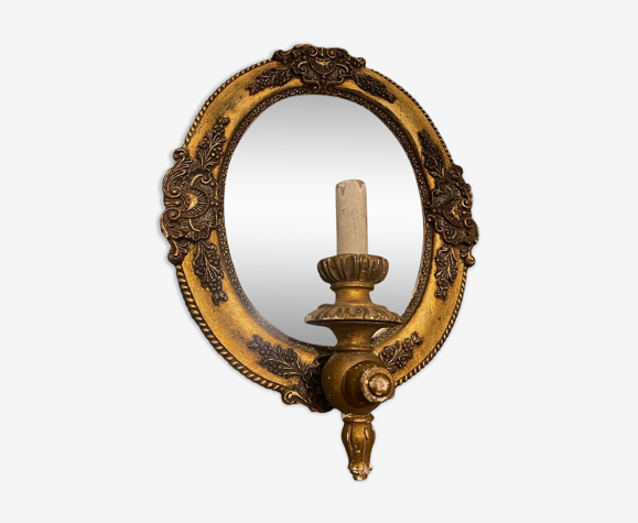 Applique miroir en bois doré en or italien, années 1950