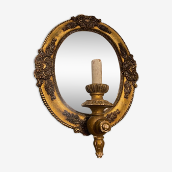 Italian gold gilded wooden mirror sconce, 1950s
