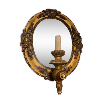 Italian gold gilded wooden mirror sconce, 1950s