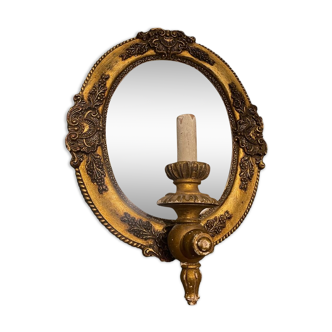 Italian gold gilded wooden mirror sconce, 1950s