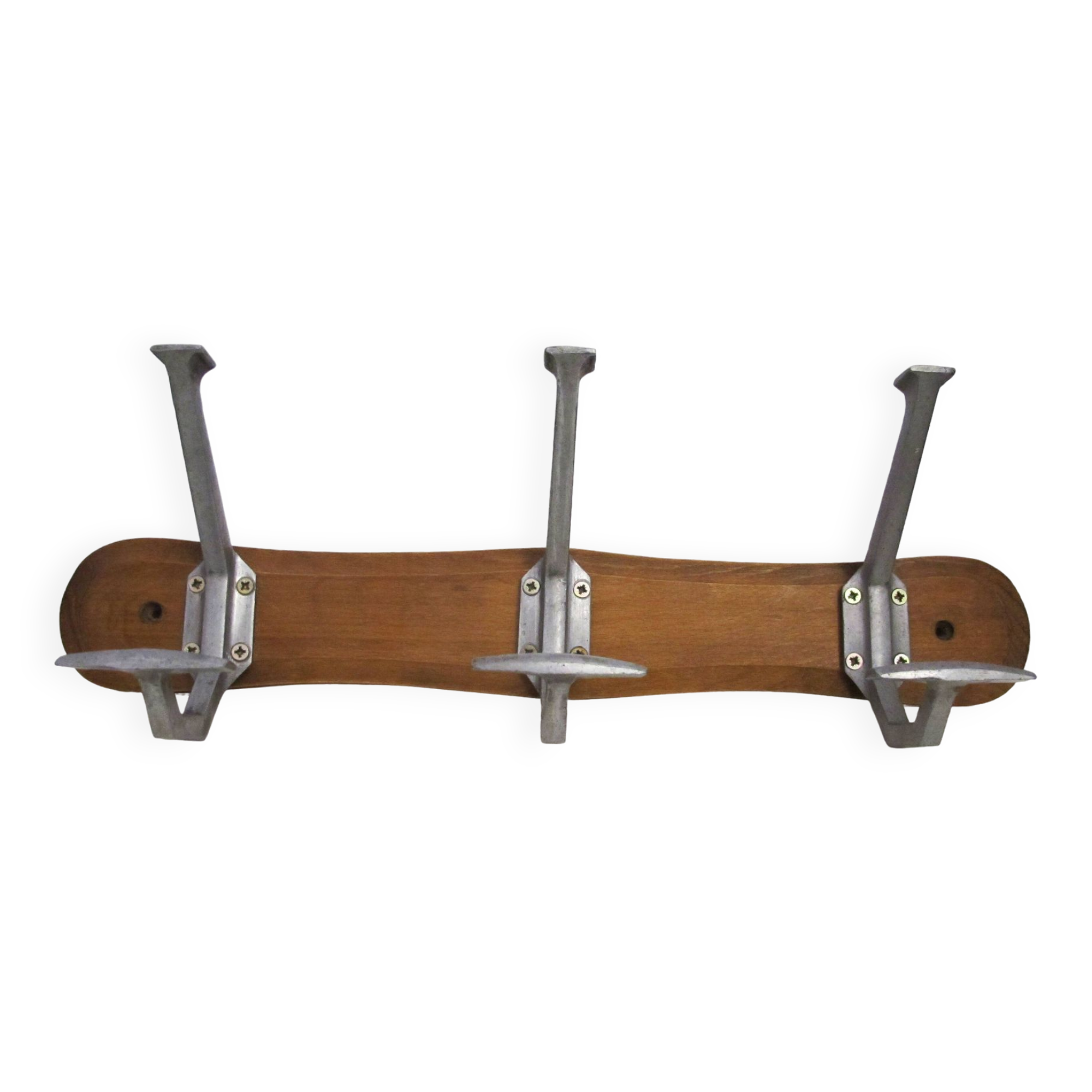 Wall-mounted coat rack in wood and metal with 3 hooks