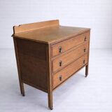 Antique English oak commode with a backrest, 3 drawers.