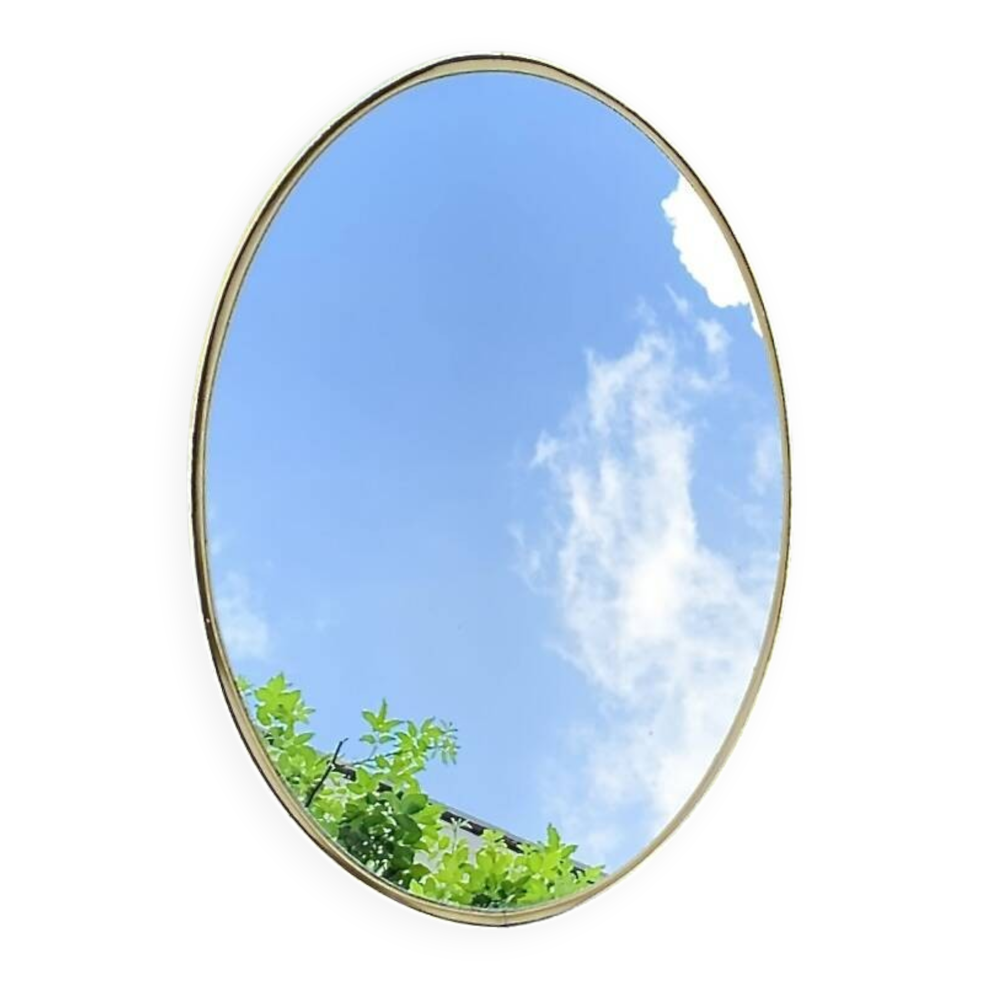 Large antique oval wall mirror in stylized gilt metal, – Hollywood Regency