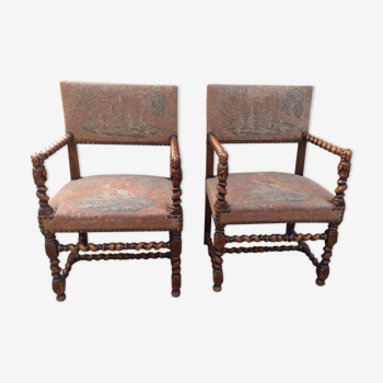 Pair of Louis XIII style armchairs