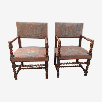 Paire de fauteuils style Louis XIII