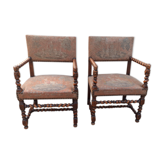 Pair of Louis XIII style armchairs