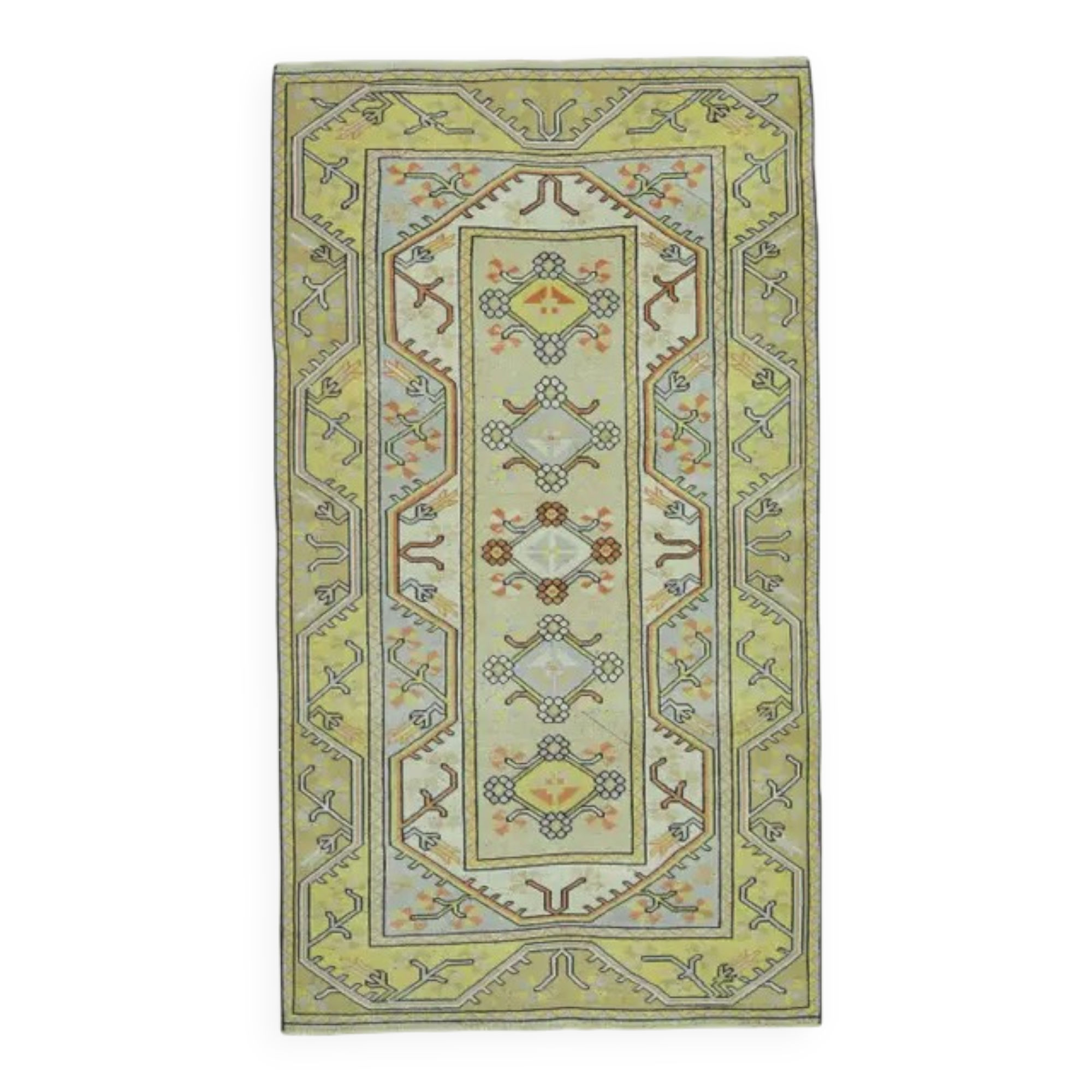 1970s vintage Turkish Oushak handmade wool cotton green area rug 115x205