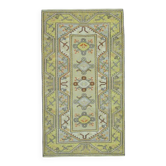 Tapis turc Oushak vintage des années 1970 fait à la main en laine et coton vert 115x205.