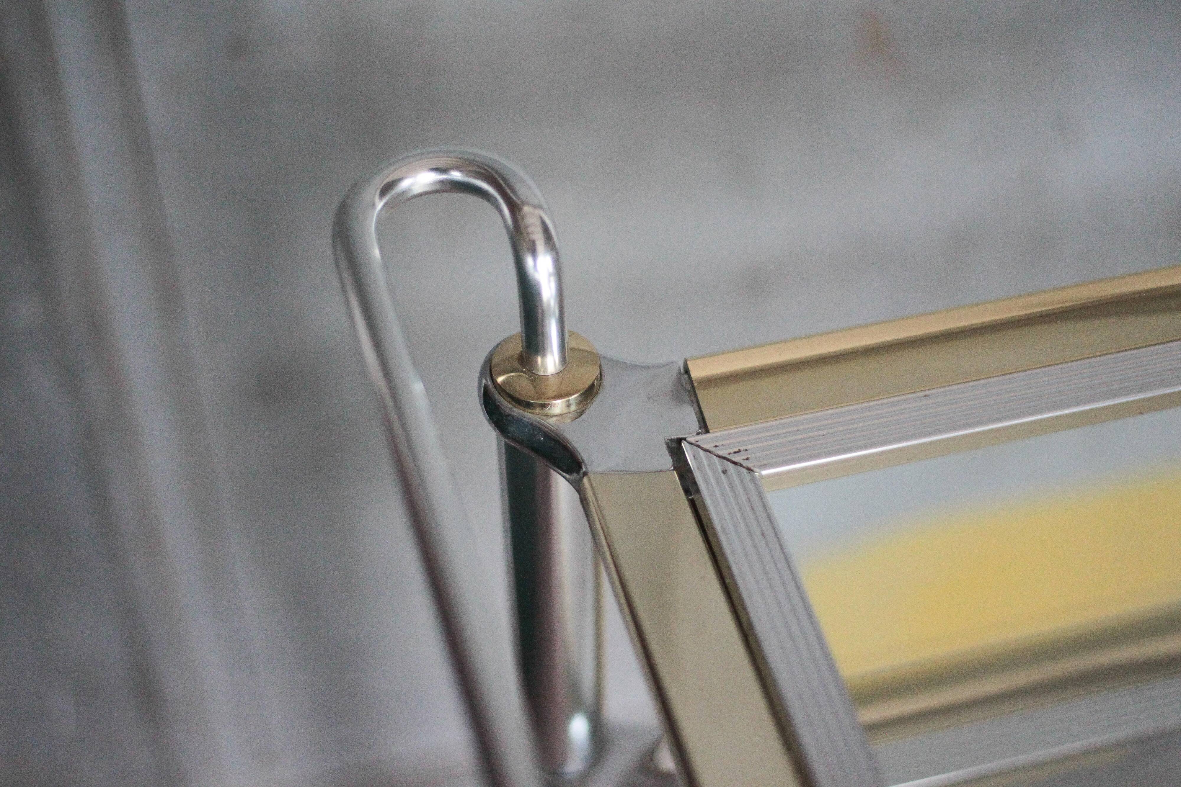 Vintage rolling dessert bar in gold metal and glass by Roche Bobois.