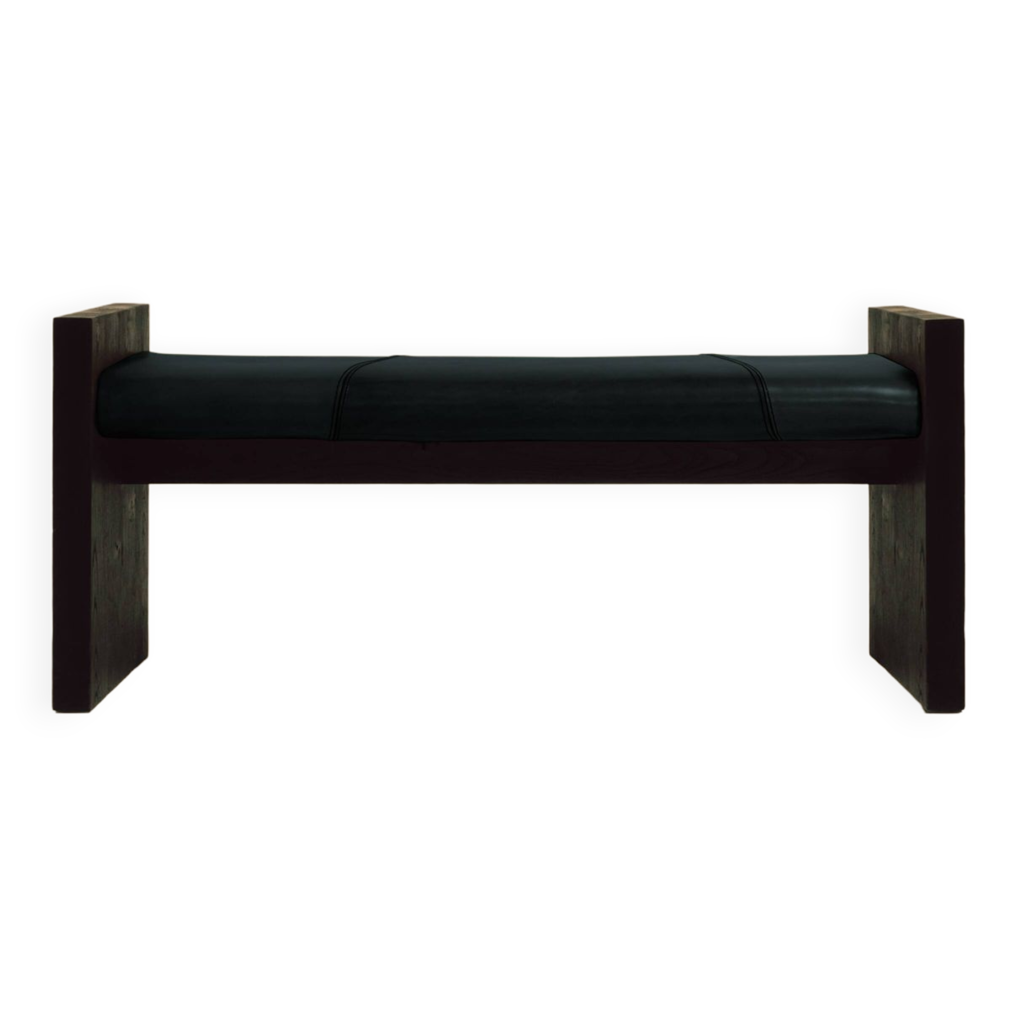 Maërl SEPIA bench, ebonized chestnut and black leather.