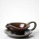 Glazed stoneware sauce boat Fontgombault, red and green, vintage 1960-1970.