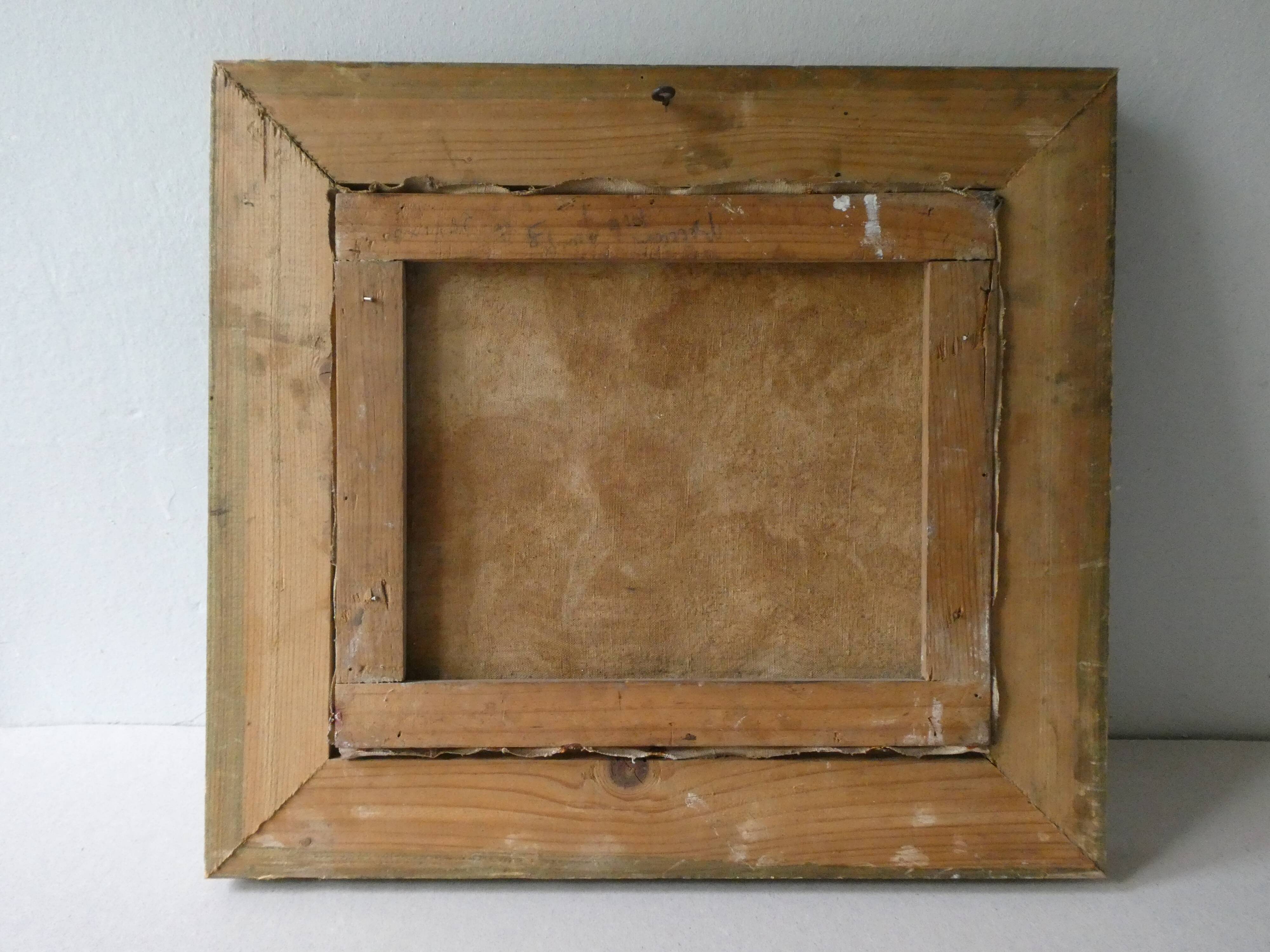 Painting, still life, bouquet of flowers, tulips and ferns
