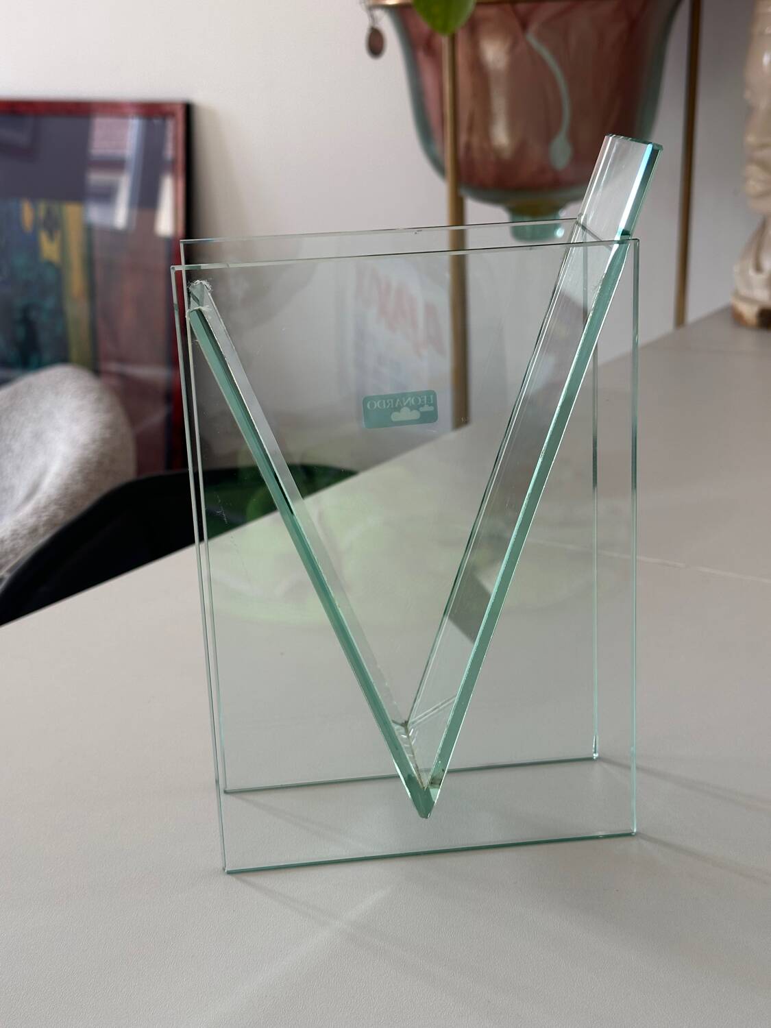 Vase design sculptural en verre – marque leonardo – style brutaliste /