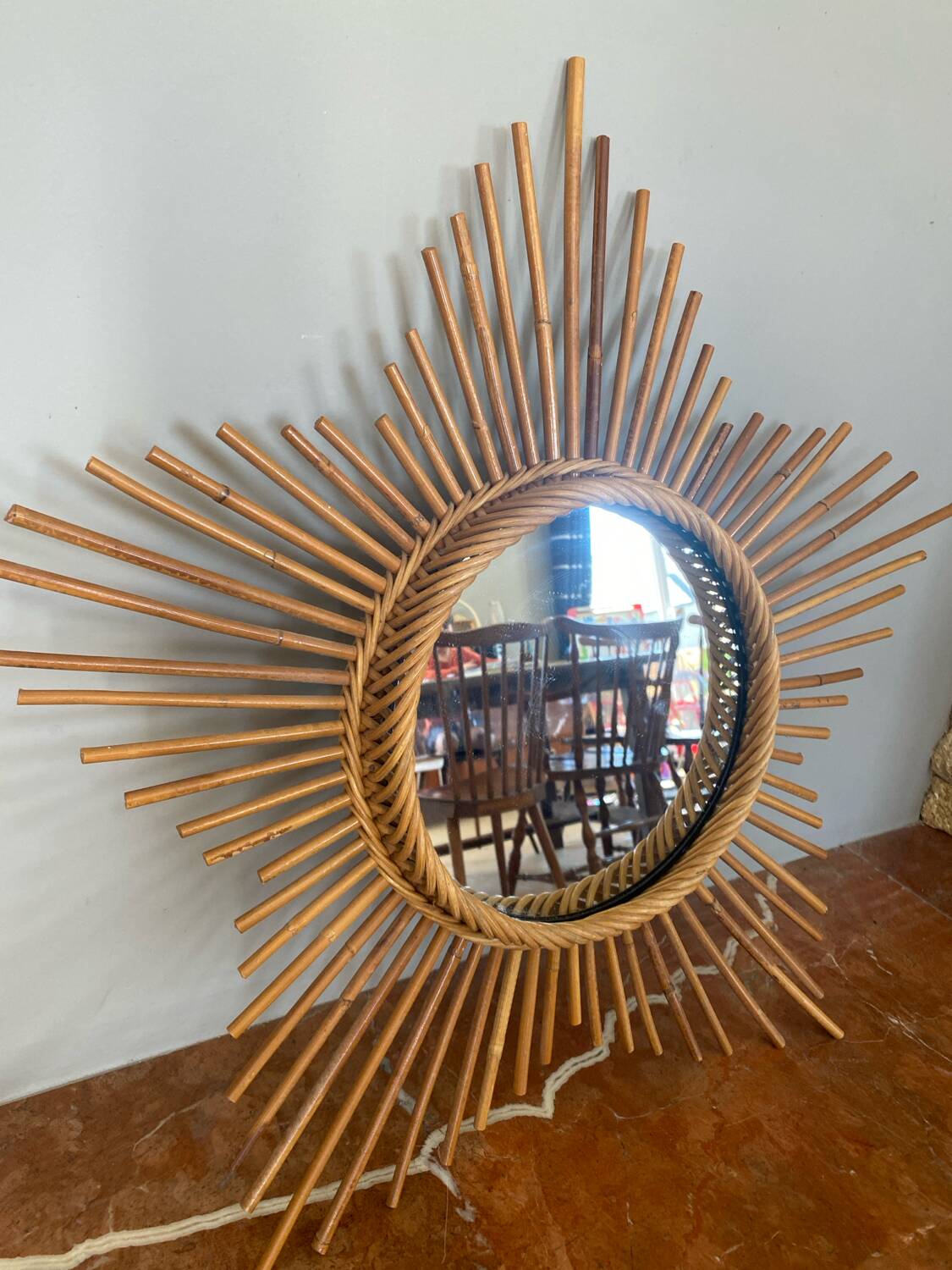 Very beautiful vintage rattan sun mirror