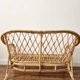 Vintage rattan two-seater sofa