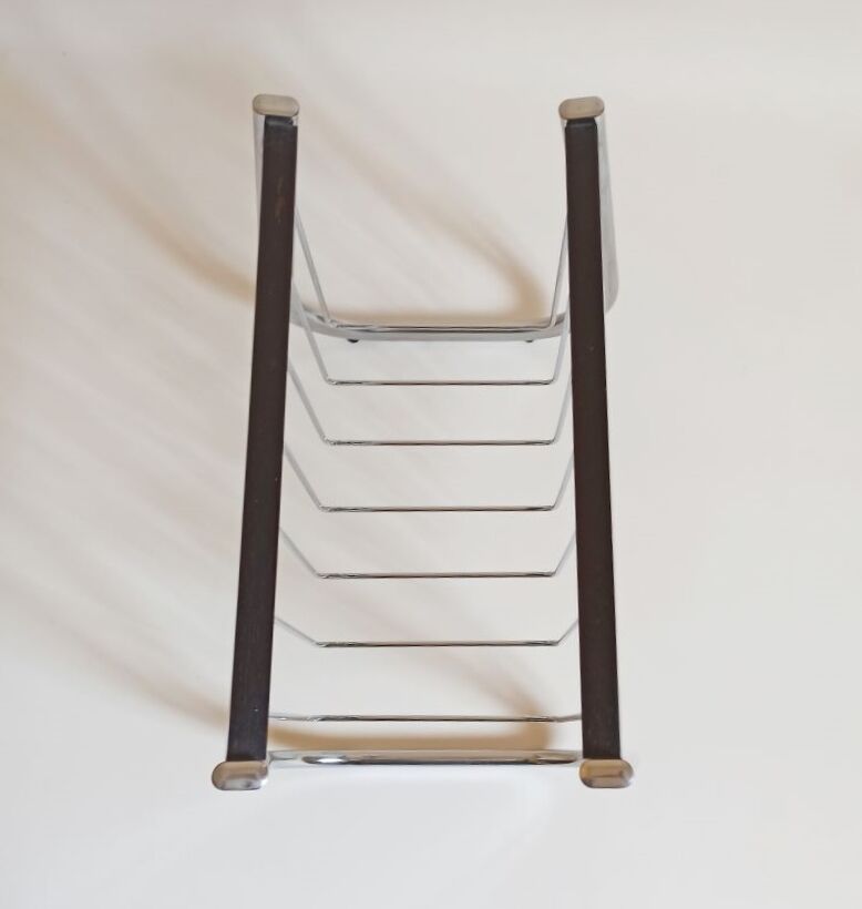 Magazine holder chrome metal and wood 70s