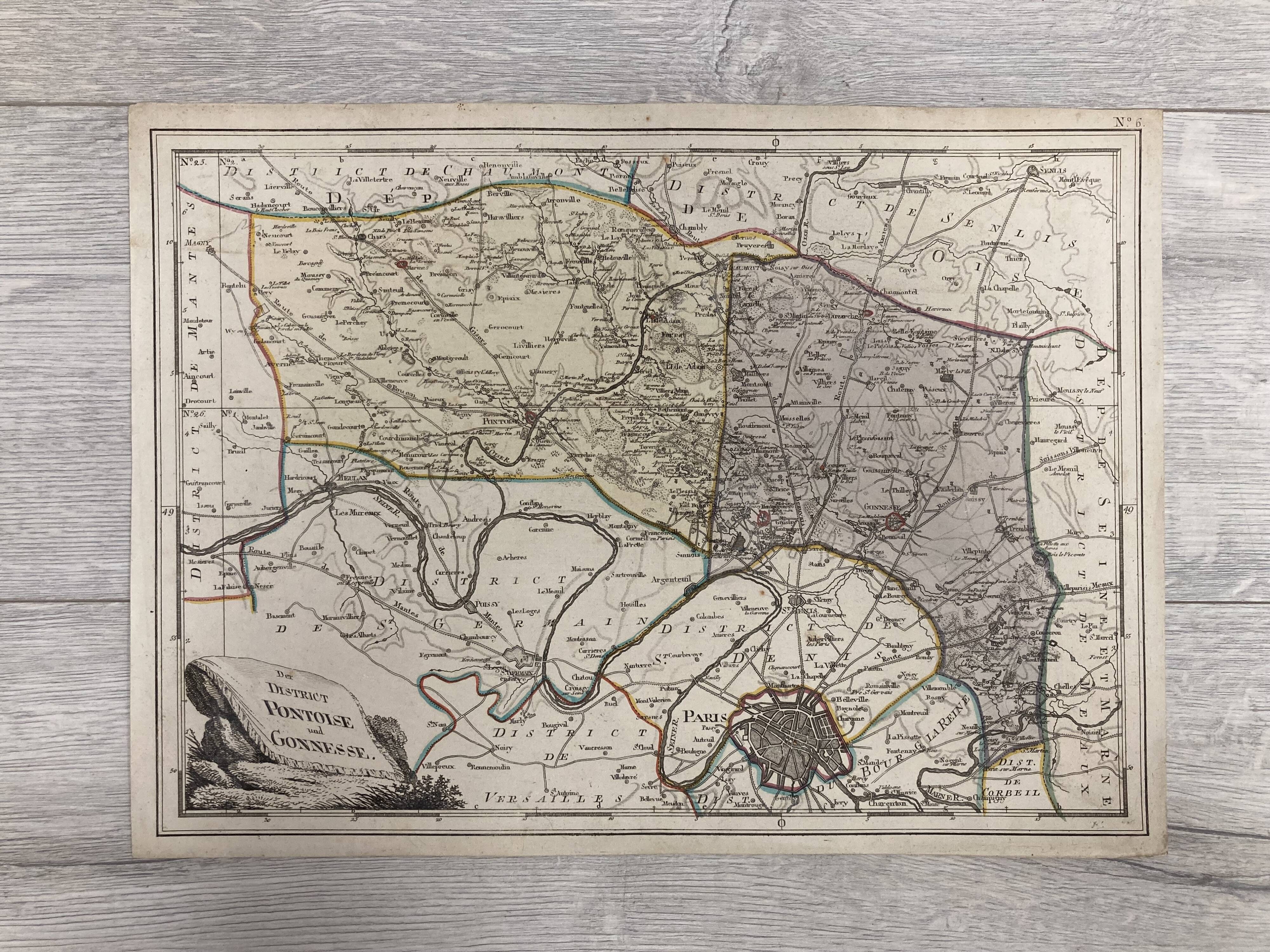 Old map of Pontoise and Gonesse