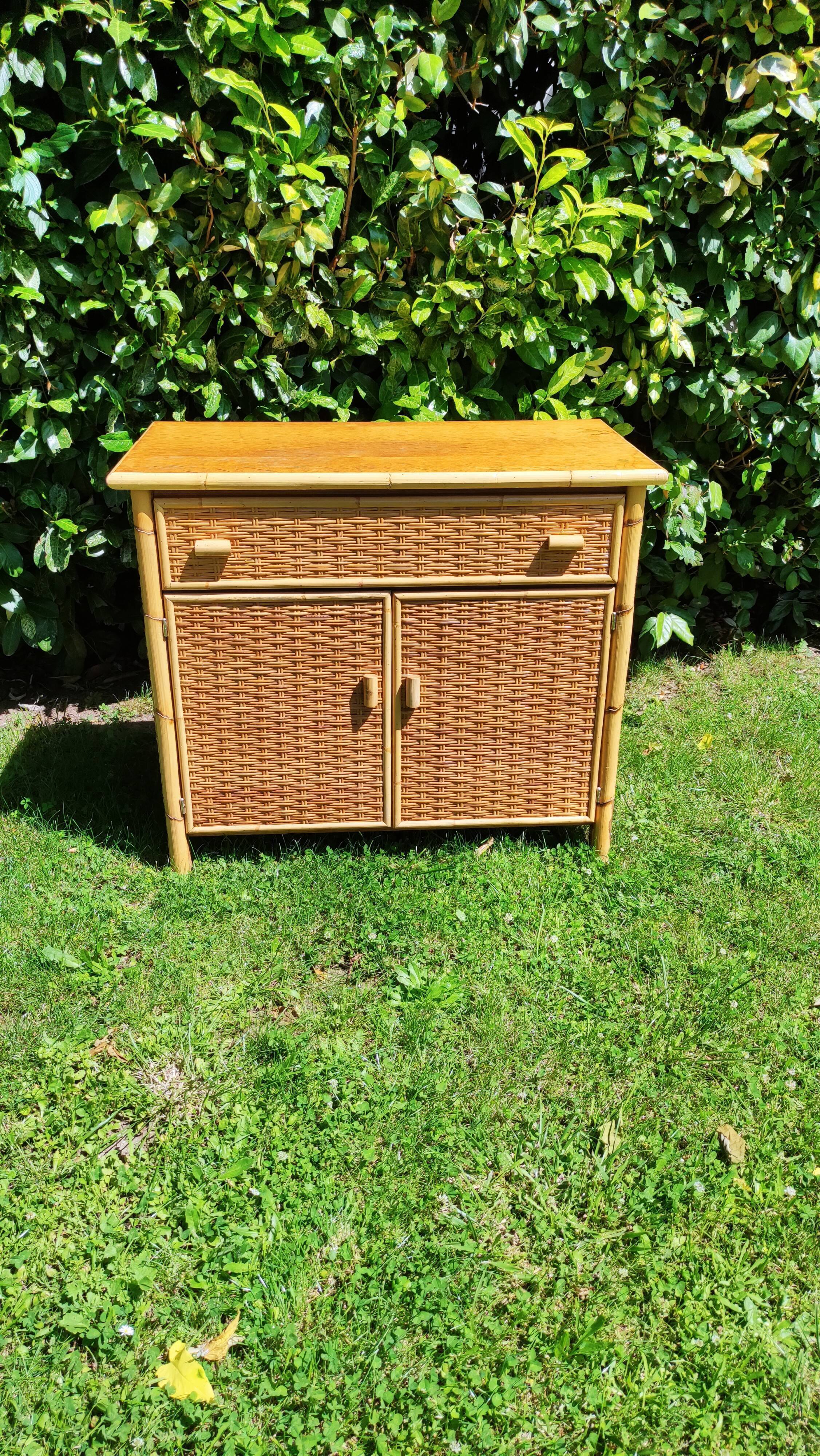 Meuble vintage en rotin et bambou Selency