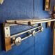 Coat rack, oak, vintage aluminum