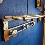 Coat rack, oak, vintage aluminum