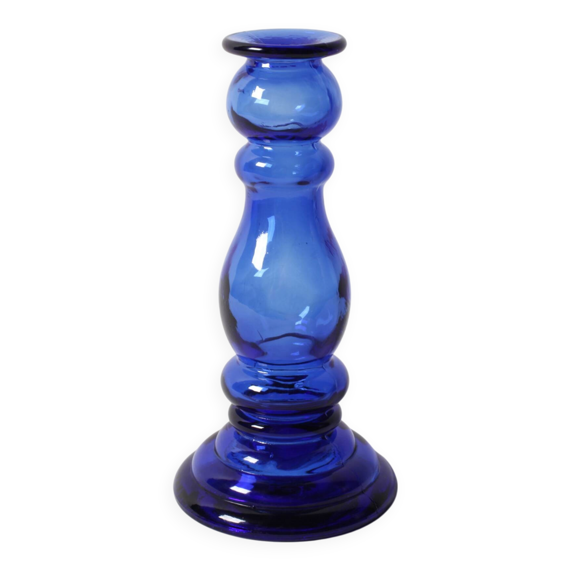 Bougeoir vintage en verre bleu cobalt / Italie / Années 1990