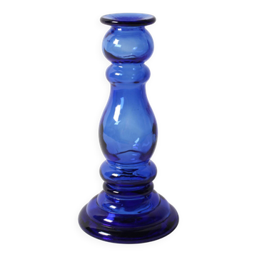Bougeoir vintage en verre bleu cobalt / Italie / Années 1990