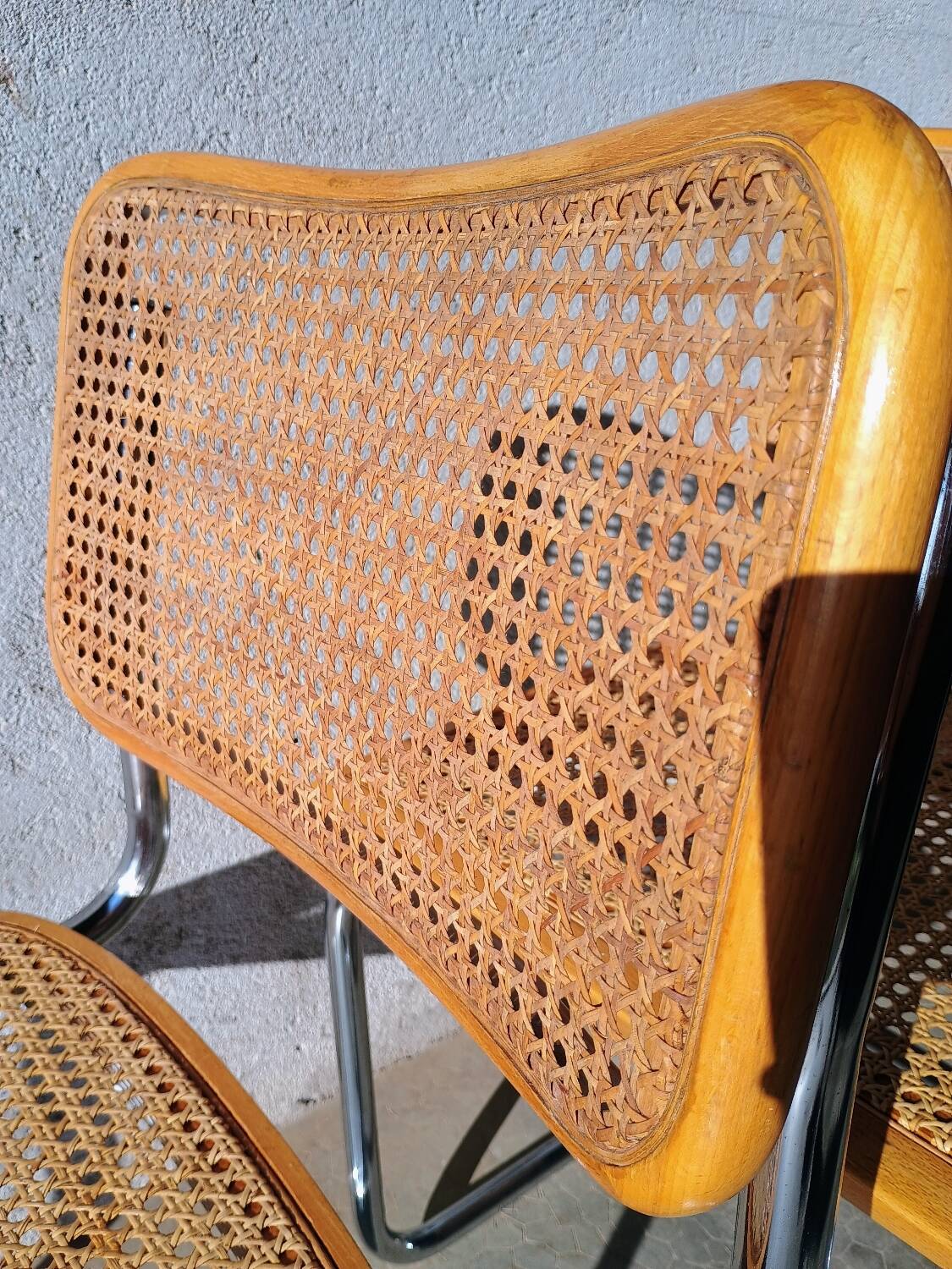 Pair of Cesca B32 chrome and cane chairs Designer Marcel Breuer