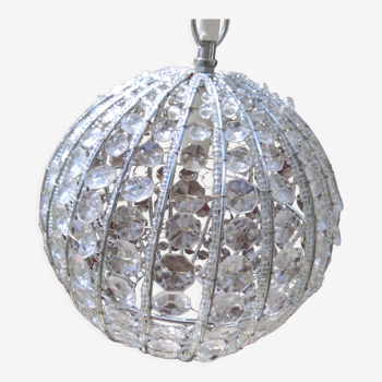 Ball shaped chandelier with hexagonal tassels and transparent pearls Vintage