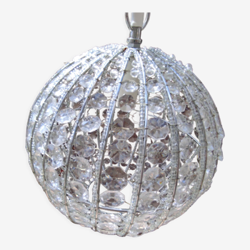Suspension forme boule à pampilles hexagonales et perles transparentes Vintage