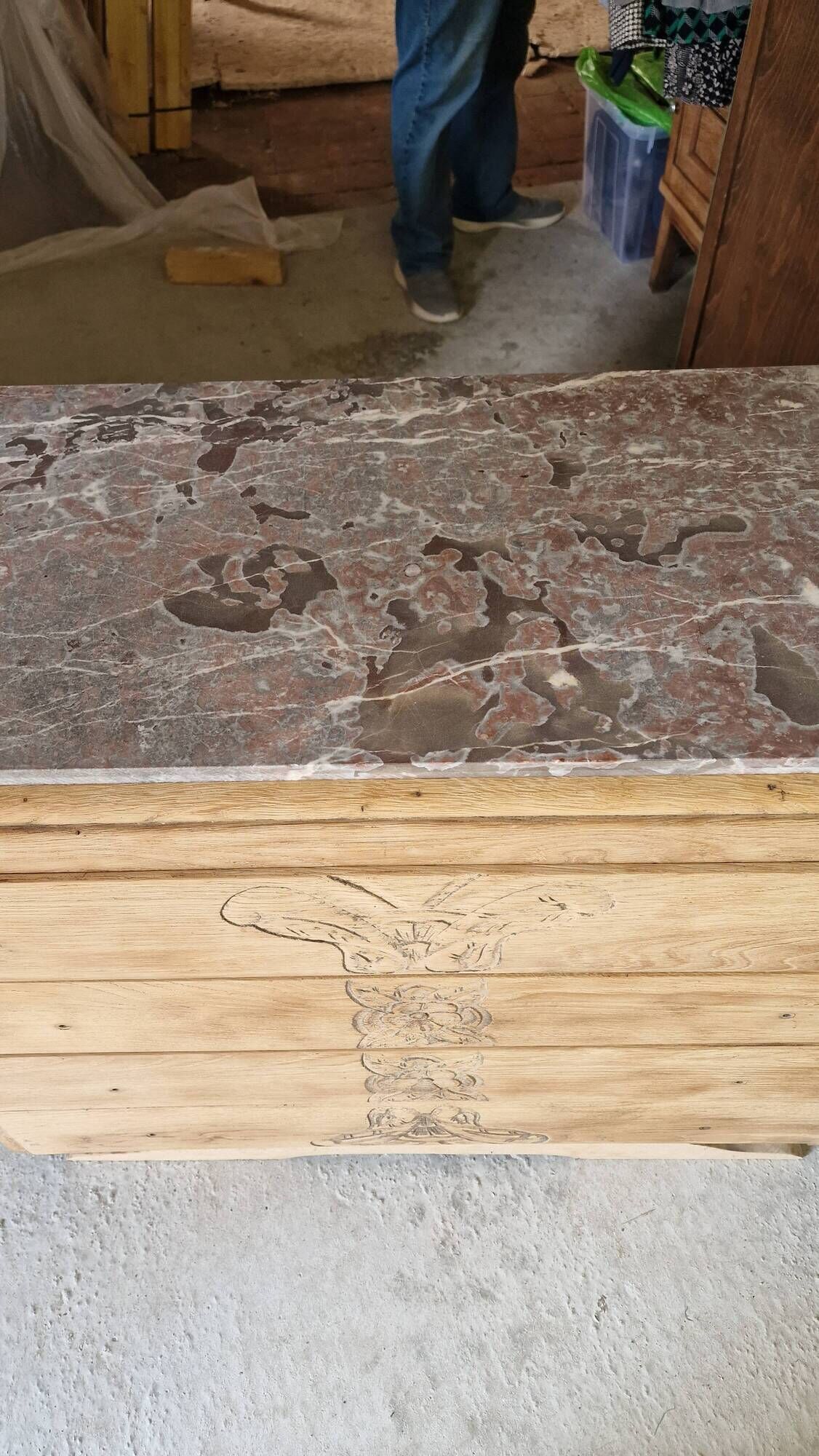 Wood and marble chest of drawers