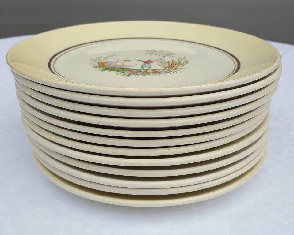 Set 12 plates Gien 1960 Japanese gardens variations in minor yellow