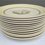 Set 12 plates Gien 1960 Japanese gardens variations in minor yellow