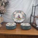 Henriot Quimper RM Octagonal Dessert Service Breton Couple Art Deco Style