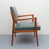 1950s armchair in cherrywood, leatherette kaki