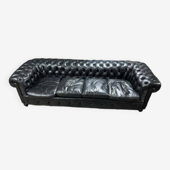Large and old four-seater leather chesterfield sofa early 20th century l 260 cm