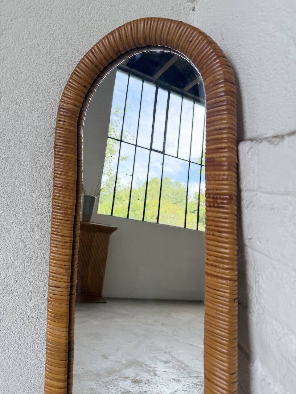 Miroir osier tressé Italie années 60 ovale