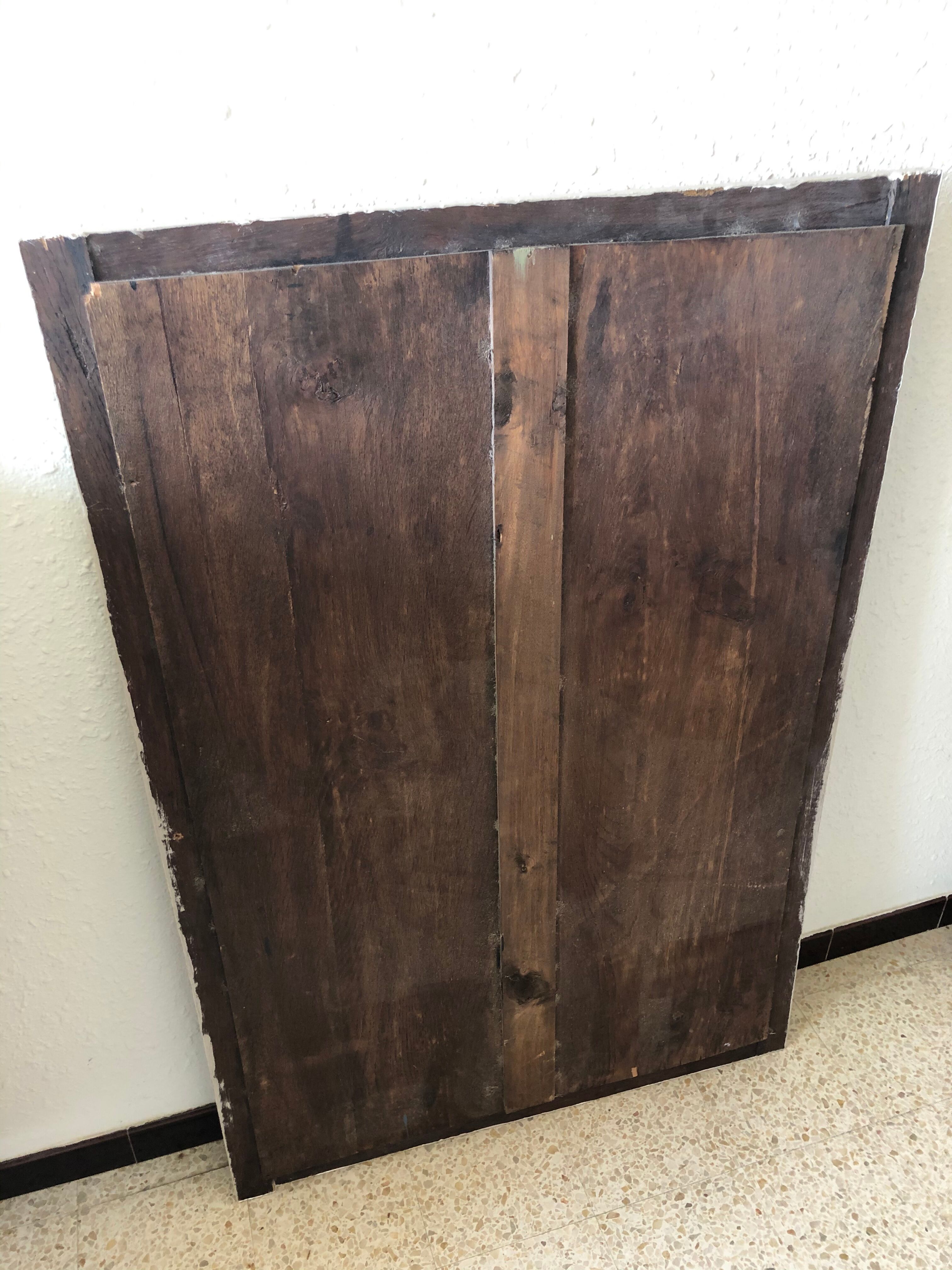 Large patinated wooden mirror with bevelled ice 73x113cm