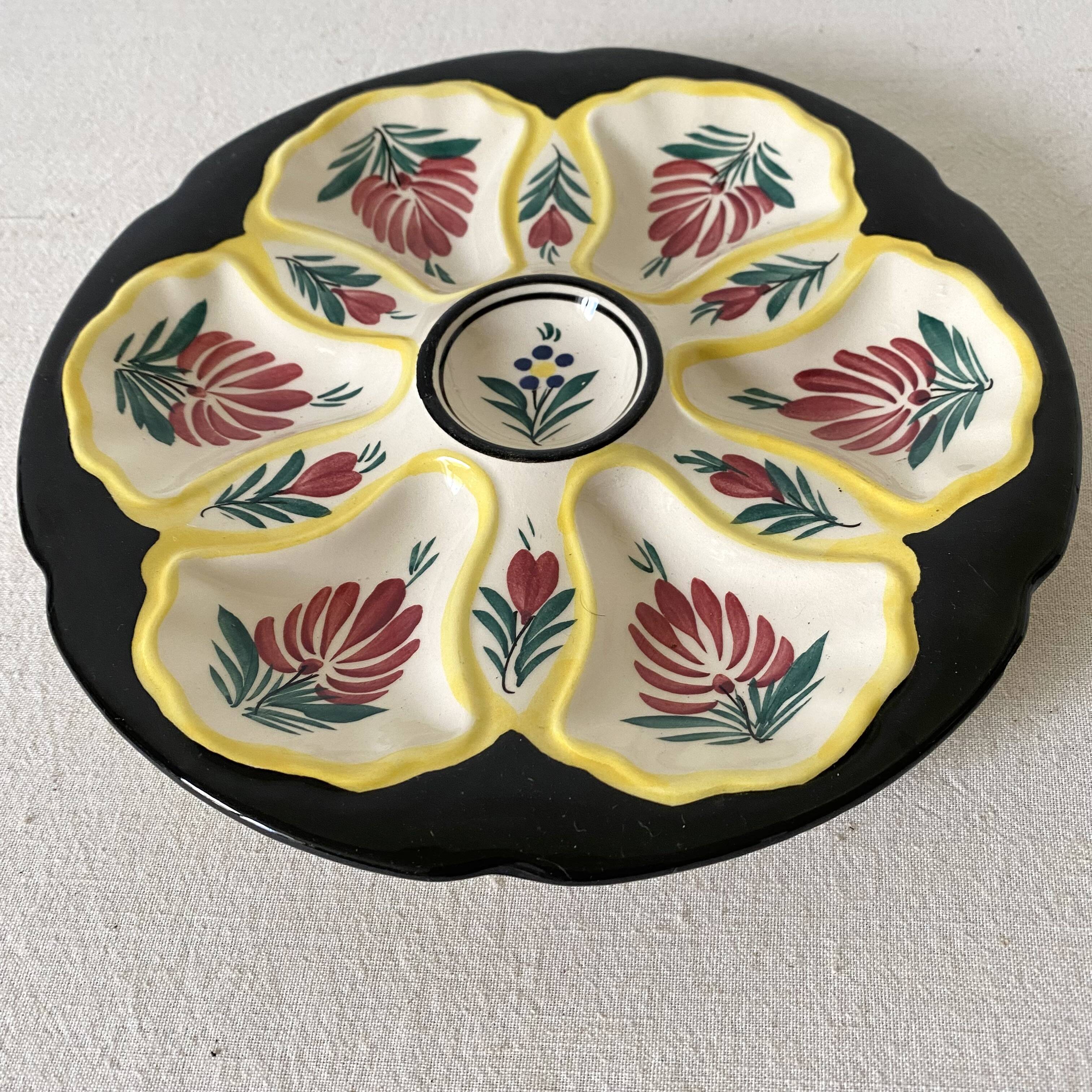 Hand-painted HB Quimper oyster plate